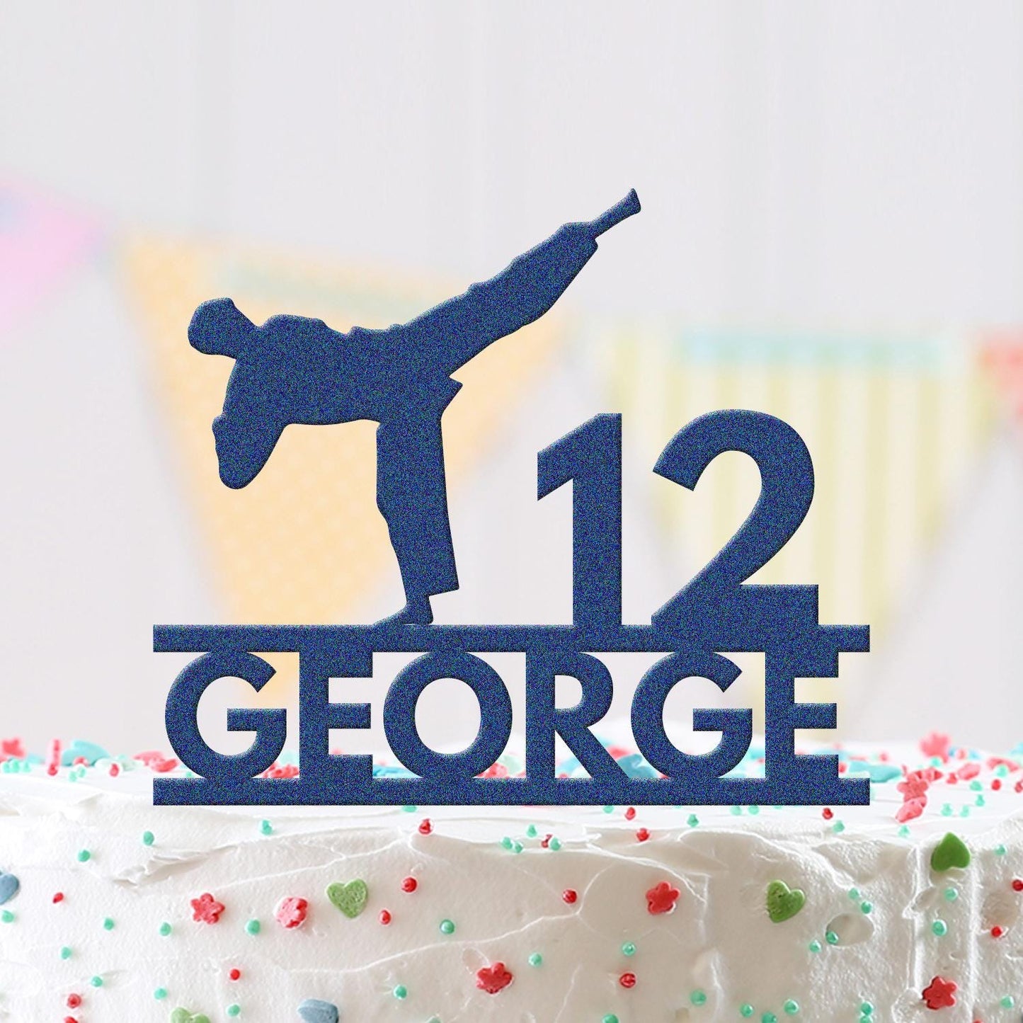 Personalised Name Karate Birthday Cake Topper Martial Arts Acrylic Decoration