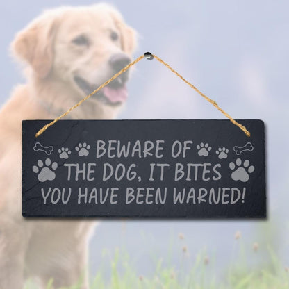 Beware Of Dog Bites Hanging Slate Kennels Pup Puppy Funny Gift Home Wall Sign