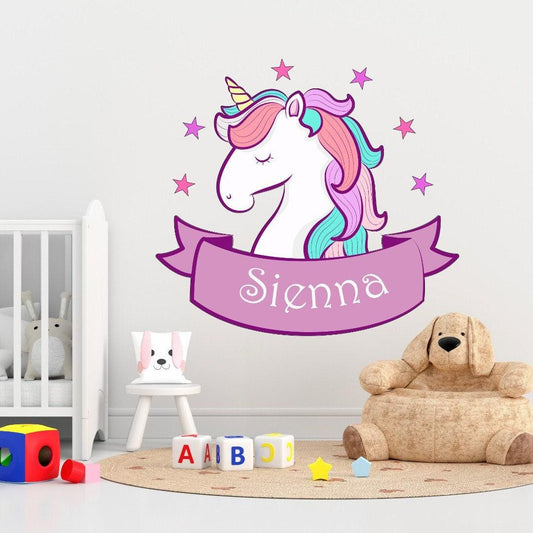 Personalised Unicorn Wall Decal: Girls Bedroom Nursery Decor