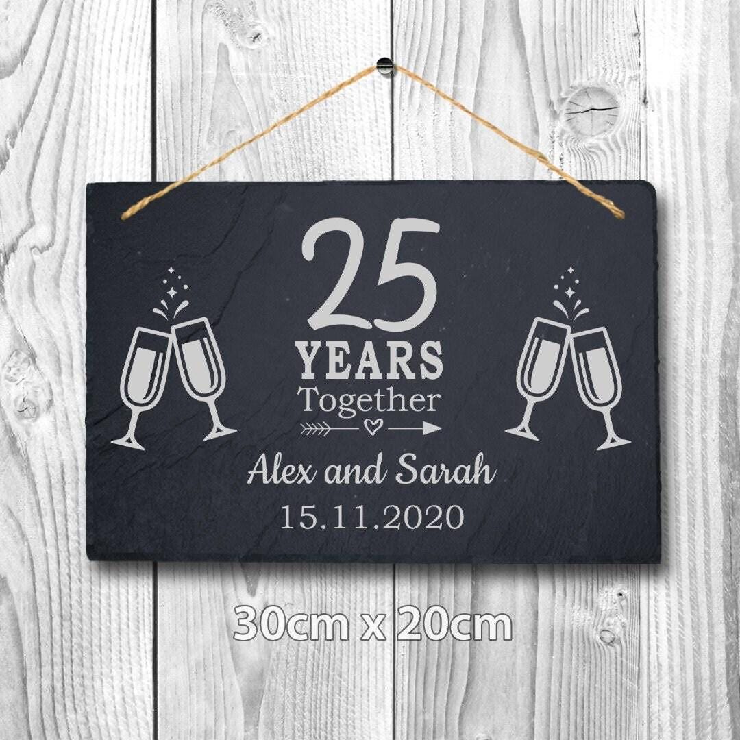 Personalised Couples Name Year Date Wedding Anniversary Hanging Slate Gift Sign