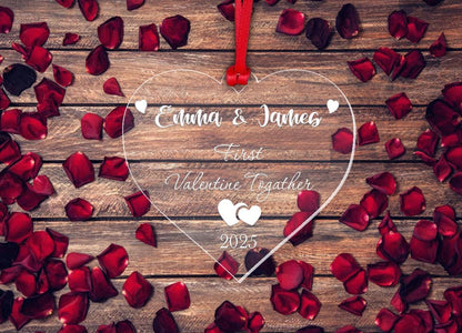 Personalised First Christmas Bauble Couple Gift Valentines Day Heart Decoration