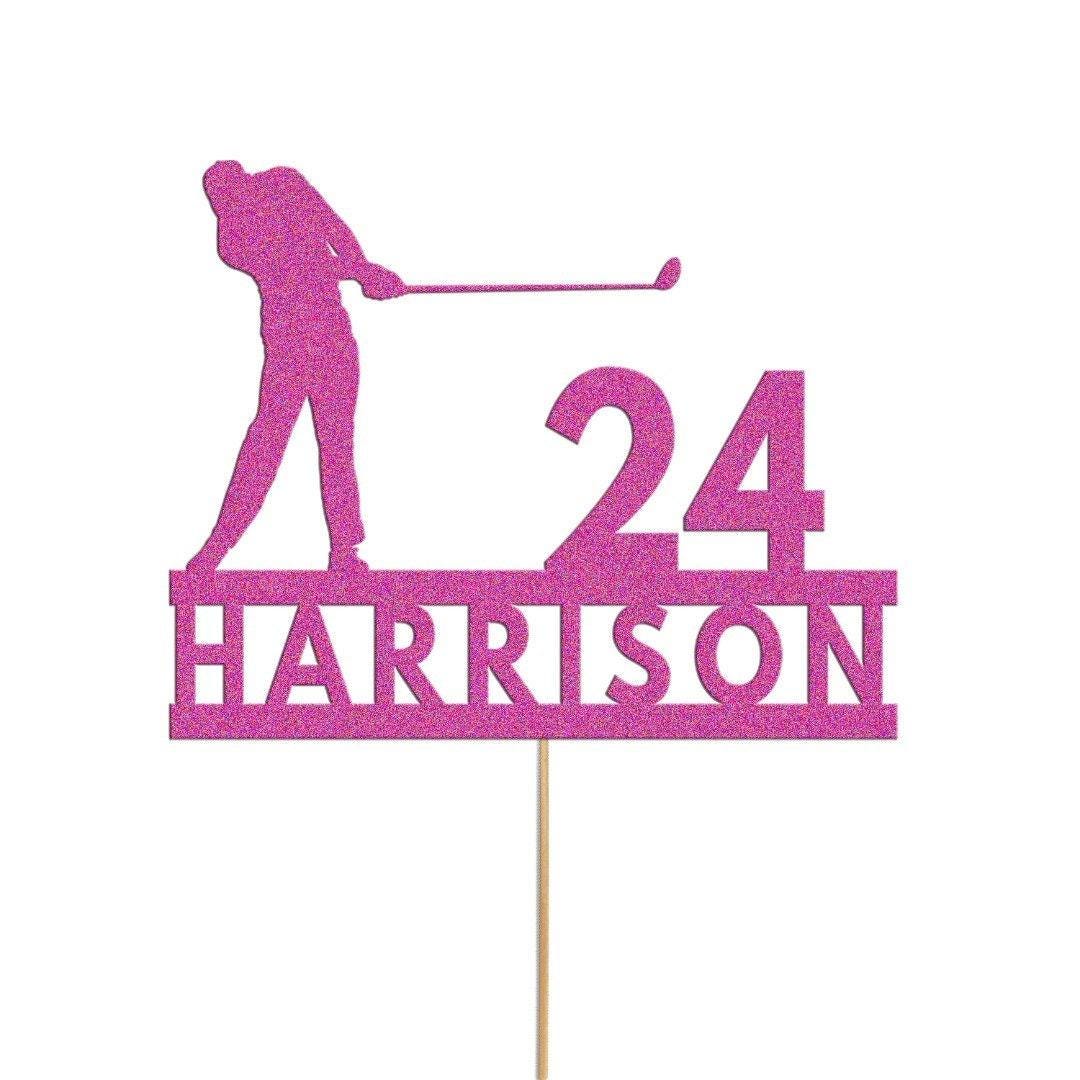 Personalised Glitter Golf Cake Topper: Golfer Name & Age
