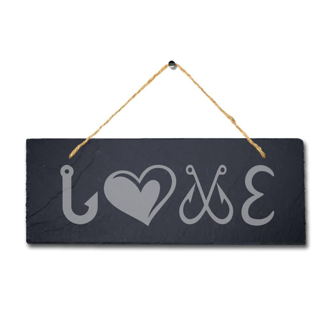 Love Laser Engraved Hanging Slate Sea Fishing Hook Fisherman Ocean Plaque Sign