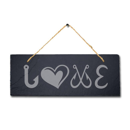 Love Laser Engraved Hanging Slate Sea Fishing Hook Fisherman Ocean Plaque Sign