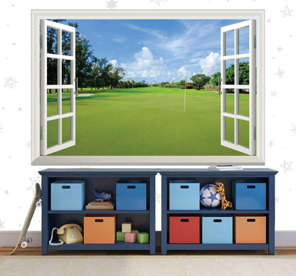 Golf Fairway Wall Decal: 3D Window View, Golf Course Mural