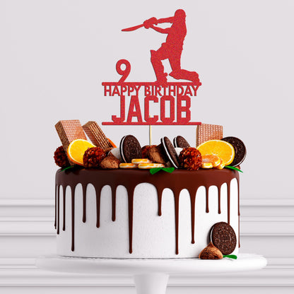 Personalised Glitter Cricket Birthday Cake Topper