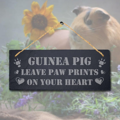 Guinea Pig Leave Paw Prints On Heart Hanging Slate Pig Cote Pigsties Plaque Sign