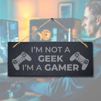 Geek Gamer Laser Engraved Hanging Slate Gaming Room Home Door Funny Plaque Sign