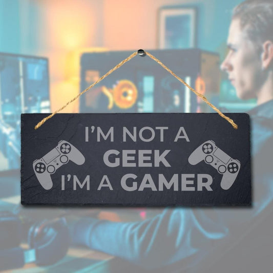 Geek Gamer Laser Engraved Hanging Slate Gaming Room Home Door Funny Plaque Sign