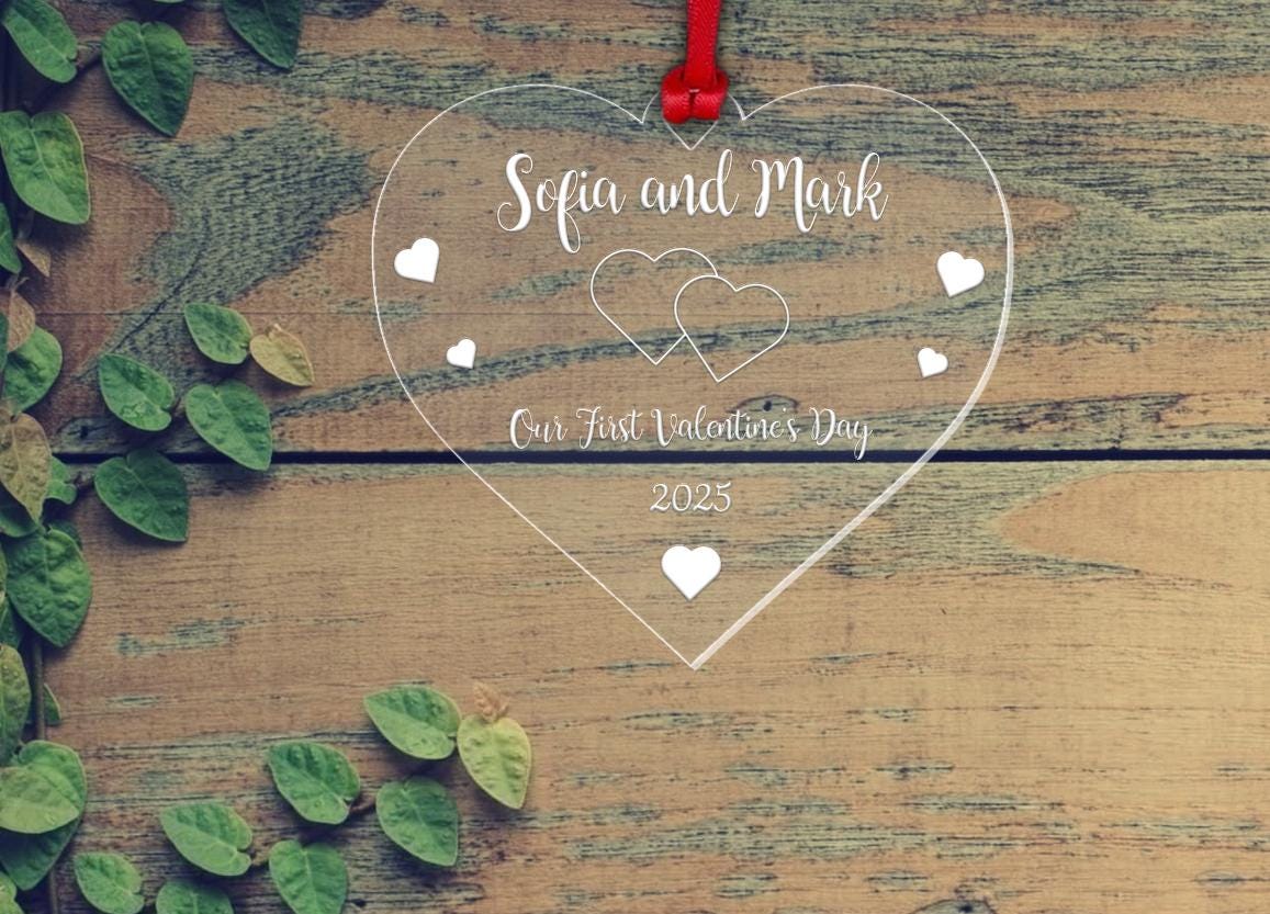 Personalised Our 1st Christmas Bauble Couple Gift First Valentines Day Heart Ornament