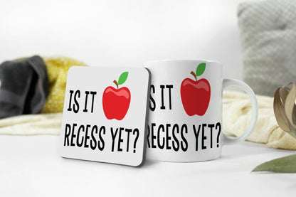 Is It Recess Yet Mug & Coaster Set Teacher Teaching Assistant Student Tea Gift