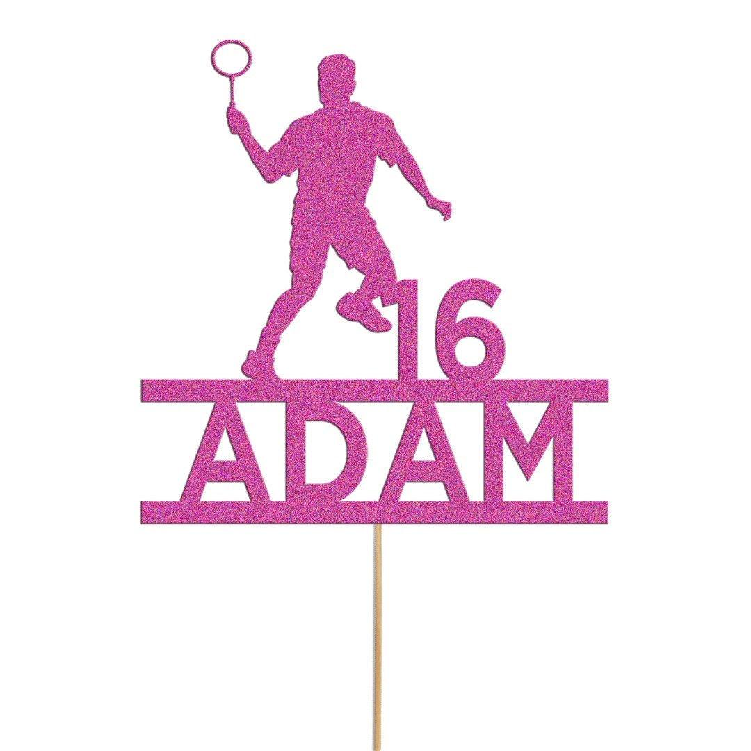 Personalised Badminton Player Glitter Cake Topper: Any Name & Age