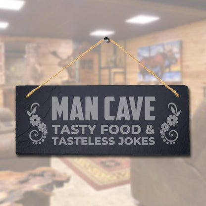 Man Cave Tasty Food Laser Engraved Hanging Home Slate Pub Bar Decor Plaque Sign