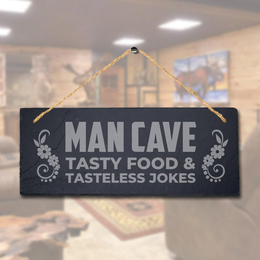 Man Cave Tasty Food Laser Engraved Hanging Home Slate Pub Bar Decor Plaque Sign