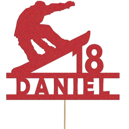 Personalised Skier Birthday Cake Topper: Glitter Party Decor