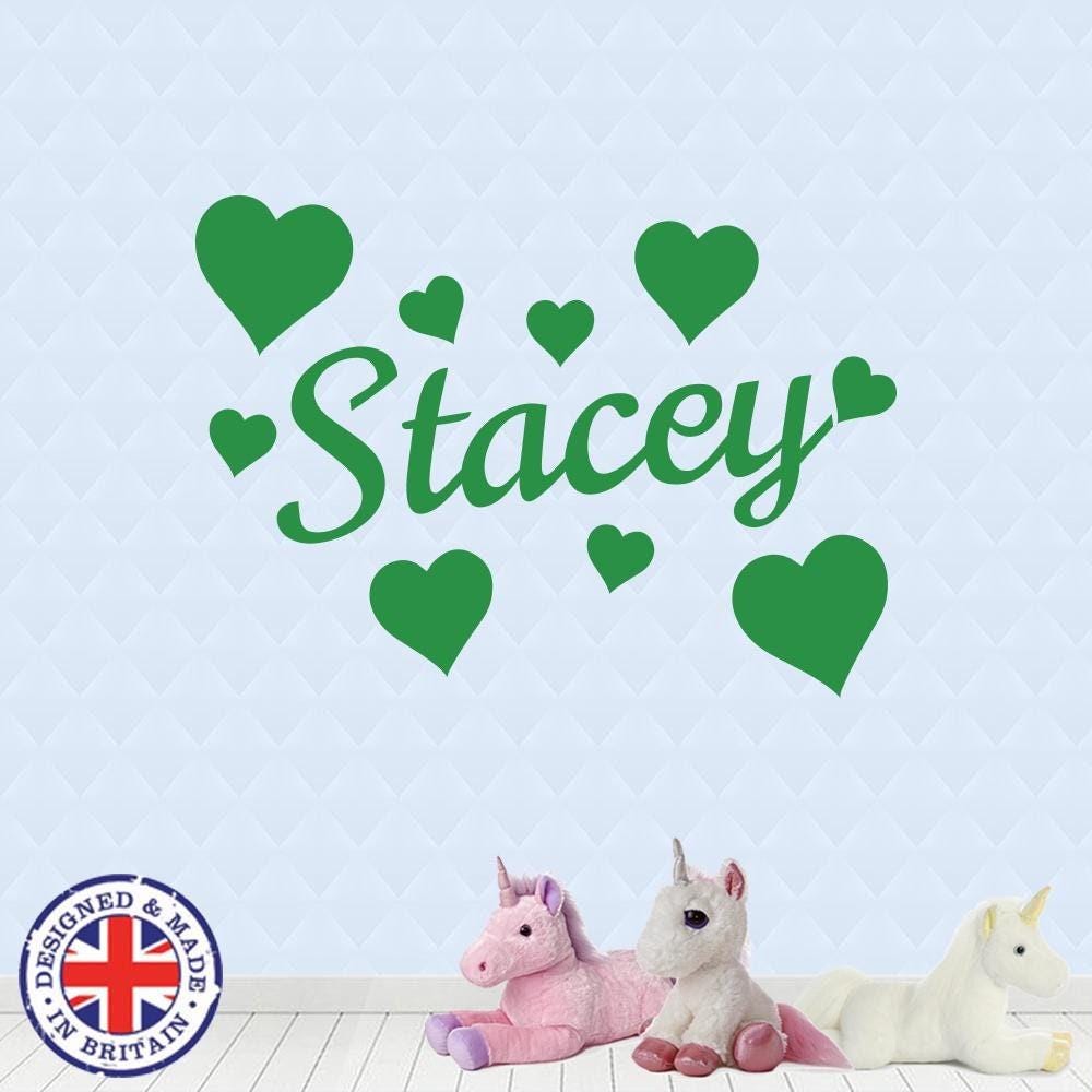 Personalised Name Custom Vinyl Sticker Hearts Wall Art Boys Girls Kids Bedroom