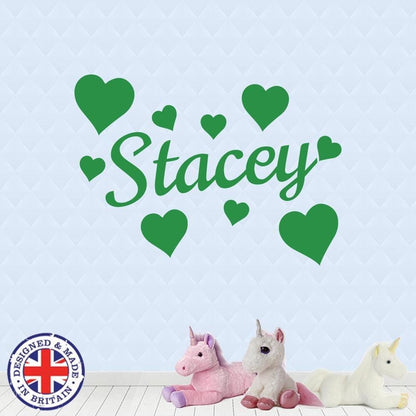 Personalised Name Custom Vinyl Sticker Hearts Wall Art Boys Girls Kids Bedroom