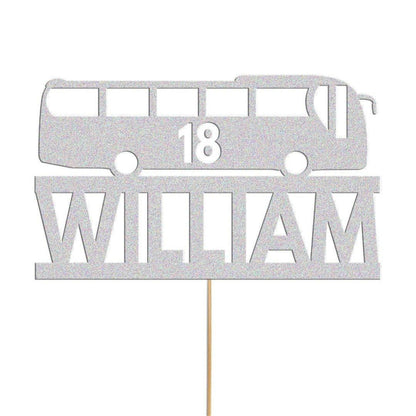 Personalised Glitter Bus Cake Topper: Custom Name & Age