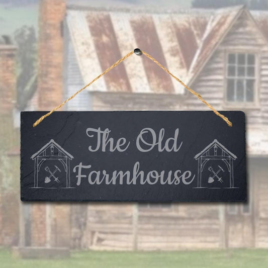 The Old Farmhouse Laser Engraved Hanging Slate Farm House Home Decor Plaque Sign
