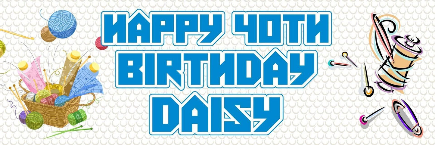2 Personalised Knitting Birthday Party Celebration Banners Decoration Posters