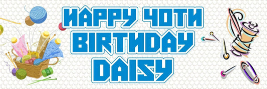 2 Personalised Knitting Birthday Party Celebration Banners Decoration Posters