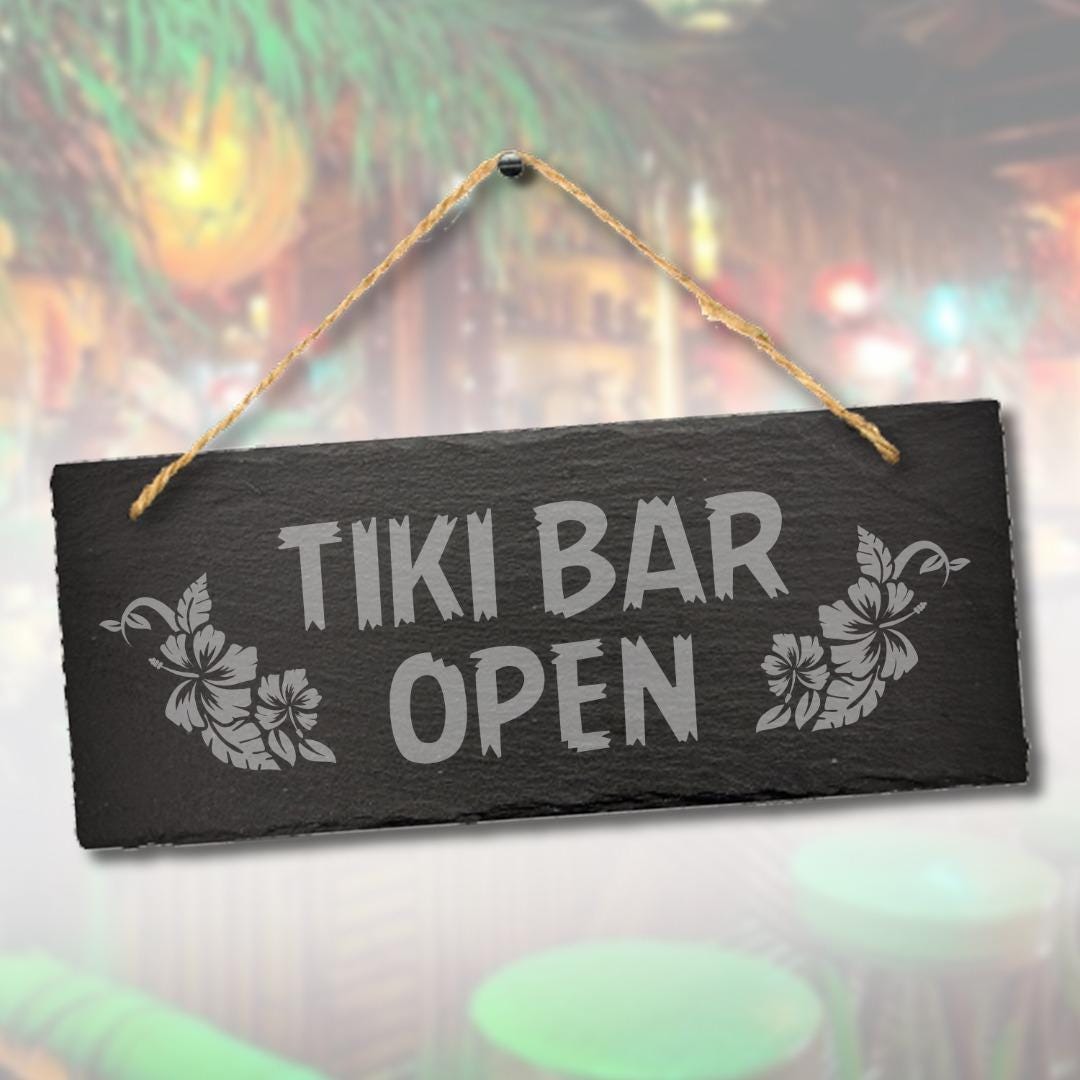 Tiki Bar Open Hanging Slate Sign Cocktail Bar Plaque Beer Beach Drinking Gift