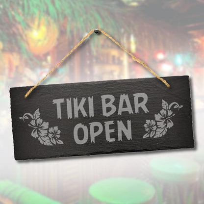 Tiki Bar Open Hanging Slate Sign Cocktail Bar Plaque Beer Beach Drinking Gift