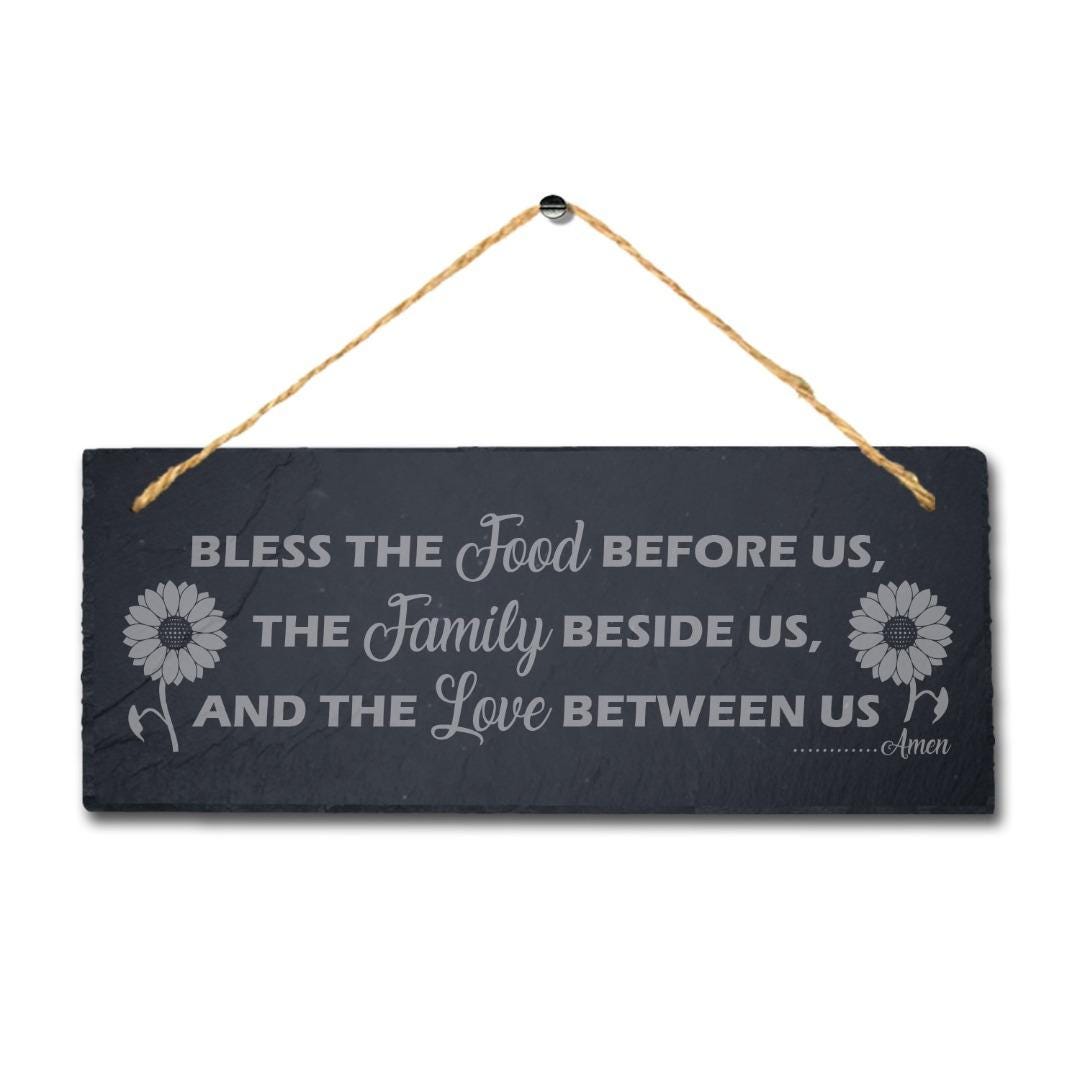 Bless The Food Before Us Laser Engraved Hanging Slate House Home Plaque Sign