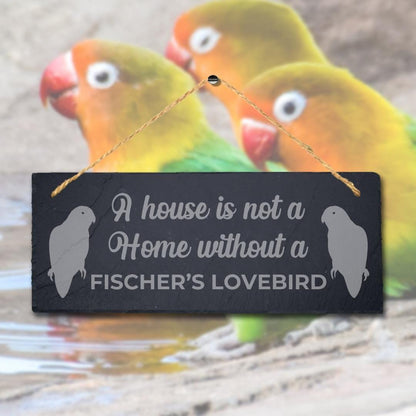 House Not Home Without Fischers Lovebird Laser Engraved Hanging Slate Bird Sign