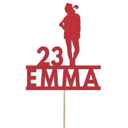 Personalised Glitter Lady Golfer Cake Topper: Any Name & Age