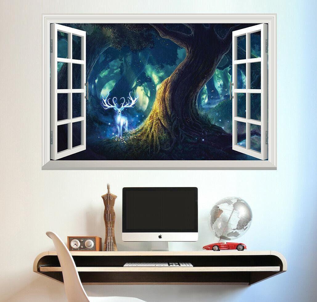 Forest Deer Wall Sticker: 3D Window View Mural