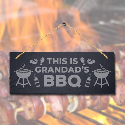 This Is Grandads Bbq Engraved Hanging Slate Chicken Grilled Party Plaque Sign