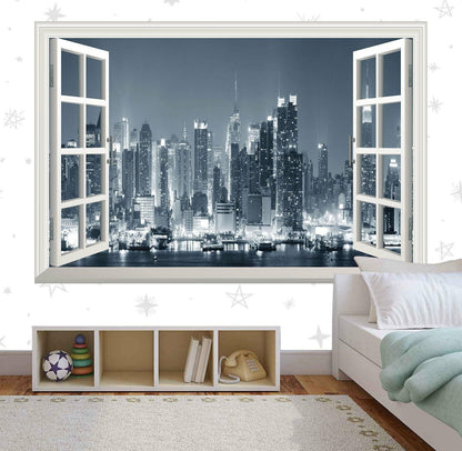 NYC Skyline 3D Window View Wall Sticker: Empire State Vinyl Mural