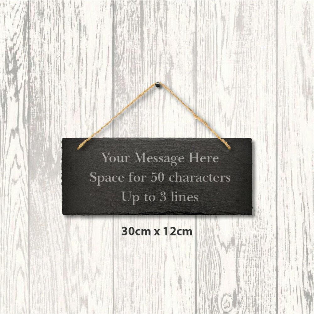 Personalised Slate Hanging Sign Engraved Message Plaque Home Wedding 30cm X 12cm
