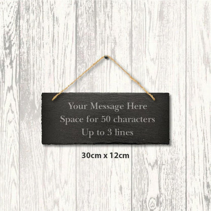 Personalised Slate Hanging Sign Engraved Message Plaque Home Wedding 30cm X 12cm