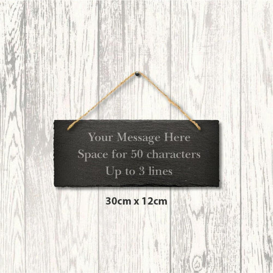 Personalised Slate Hanging Sign Engraved Message Plaque Home Wedding 30cm X 12cm