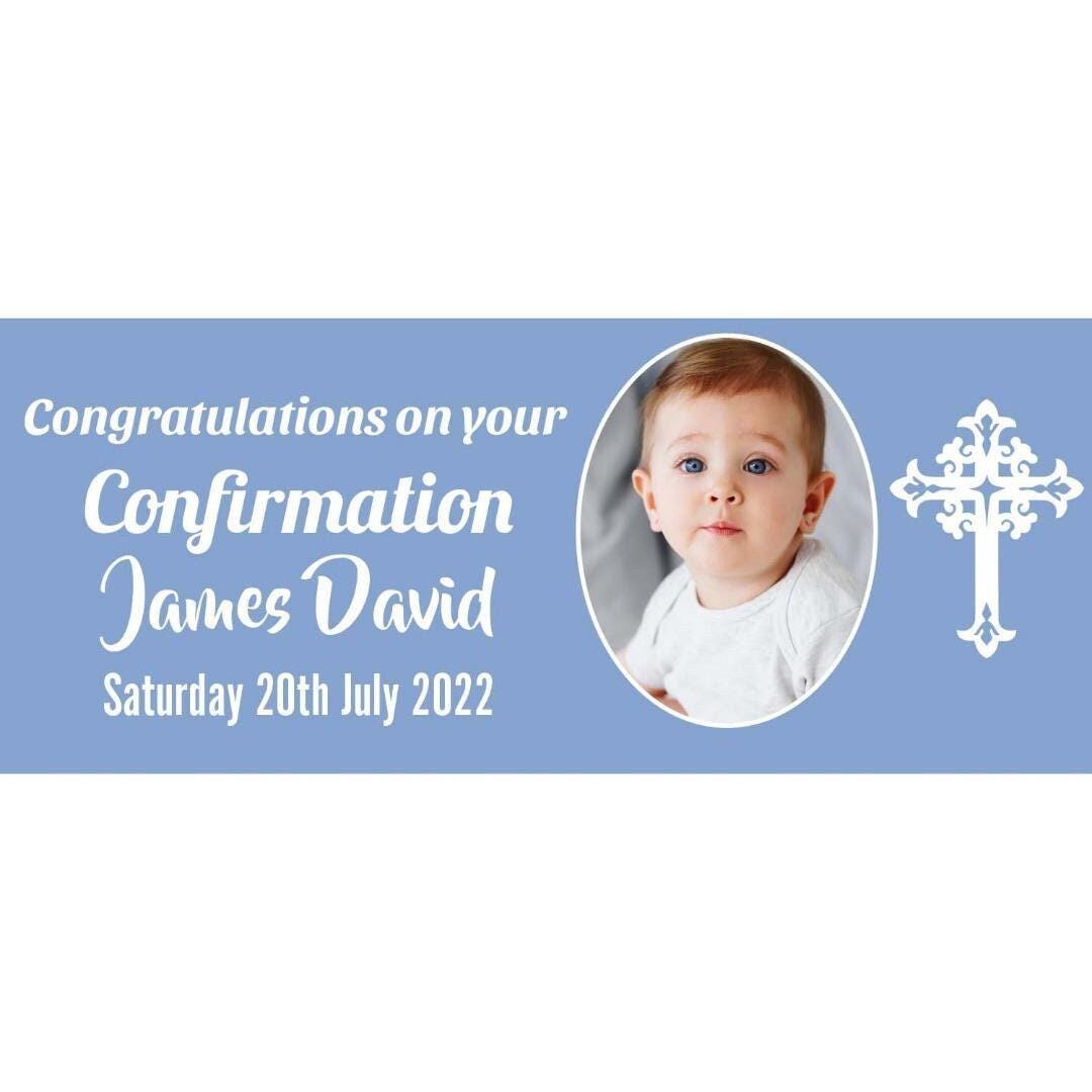2x Personalised Confirmation Banner: Photo & Name, Religious Decor