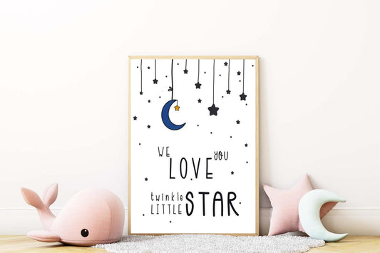 Twinkle Little Stars Kids Boho Hand Painted Effect Nursery Wall Art Print Poster