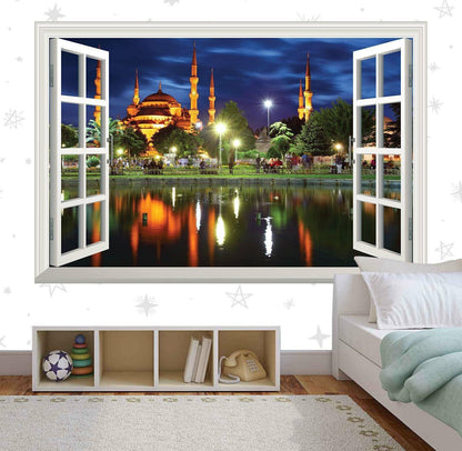 Mosque 3D Window View Wall Decal: Istanbul Masjid, Islamic Art