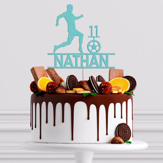 Personalised Football Cake Topper Ideal For Footballer Birthdays! Add Any Name & Age