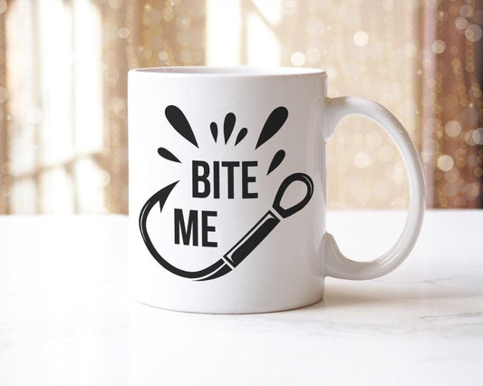 Bite Me Mug & Coaster Set Fishing Hook Fisherman Birthday Christmas Coffee Gift