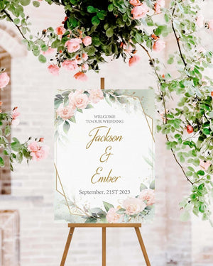 Personalised Wedding Welcome Sign: Floral Entrance Decor (A1-A4)
