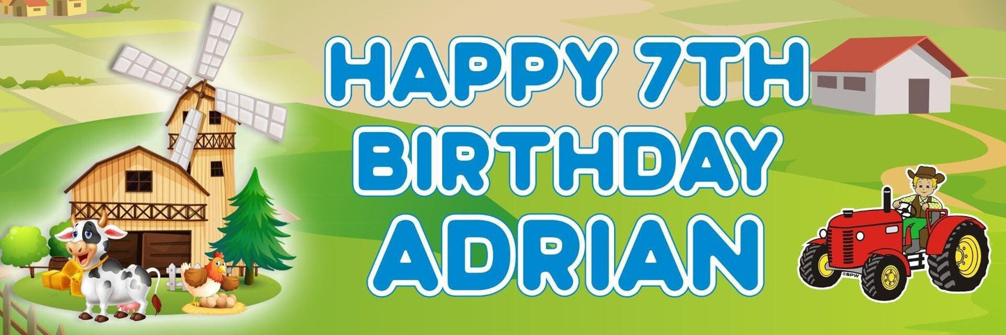 2 Children's Personalised Farm Windmill Farmhouse Birthday Banners Decorations Any Name Any Age