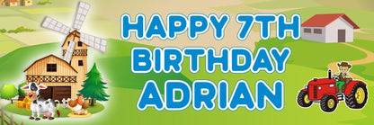 2 Children's Personalised Farm Windmill Farmhouse Birthday Banners Decorations Any Name Any Age