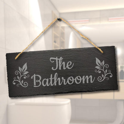 The Bathroom Laser Engraved Hanging Slate Restroom Toilet Sign Plaque Home Gift