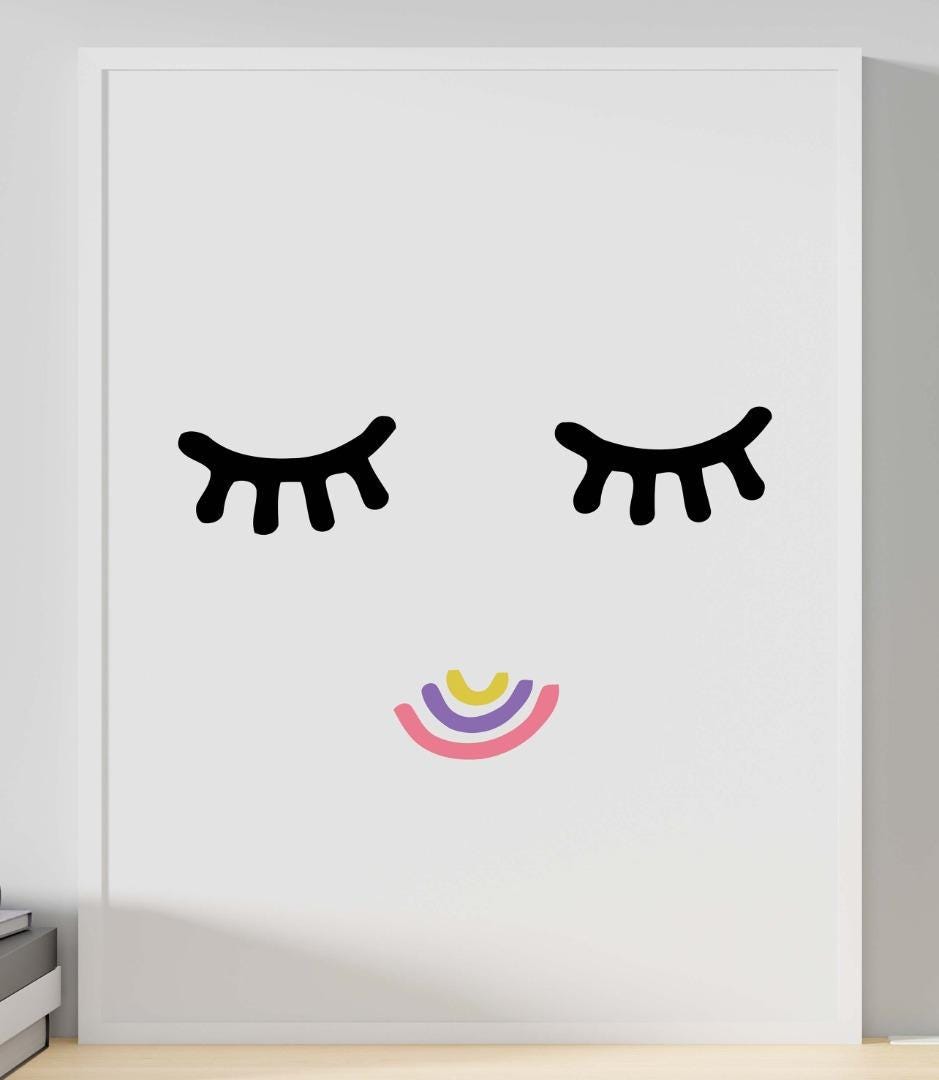 Cute Eyelashes Smile Colours Nursery Bedroom Boys Girls Wall Decor Poster Print