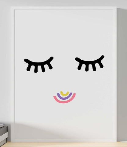 Cute Eyelashes Smile Colours Nursery Bedroom Boys Girls Wall Decor Poster Print