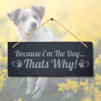 Because I Am The Dog Thats Why Kennels Pup Puppy Hanging Slate Pet Plaque Sign