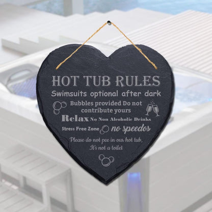 Hot Tub Rules Novelty Hanging Slate Garden Shed Swimming Lovers Plaque Pool