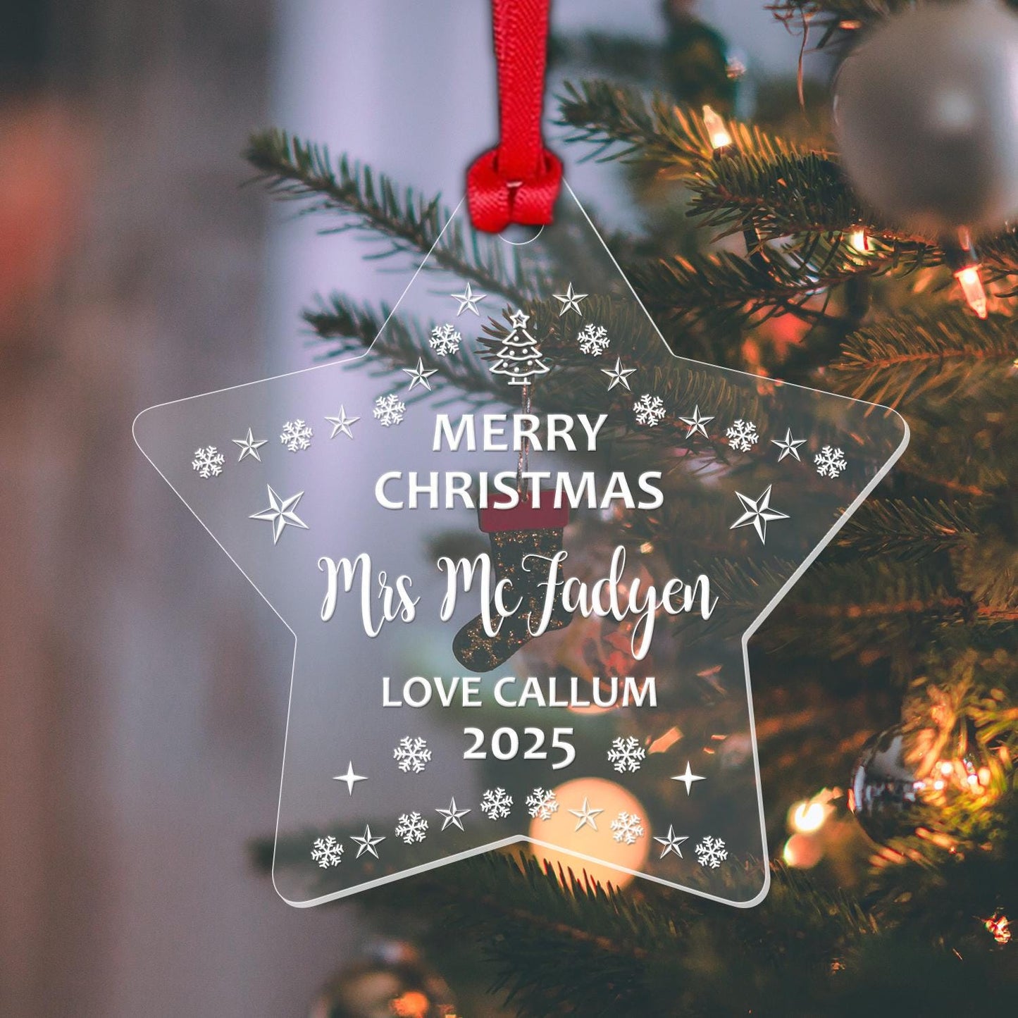 Personalised Christmas Star Bauble Teacher Teaching Assistant Nursery Xmas Gift